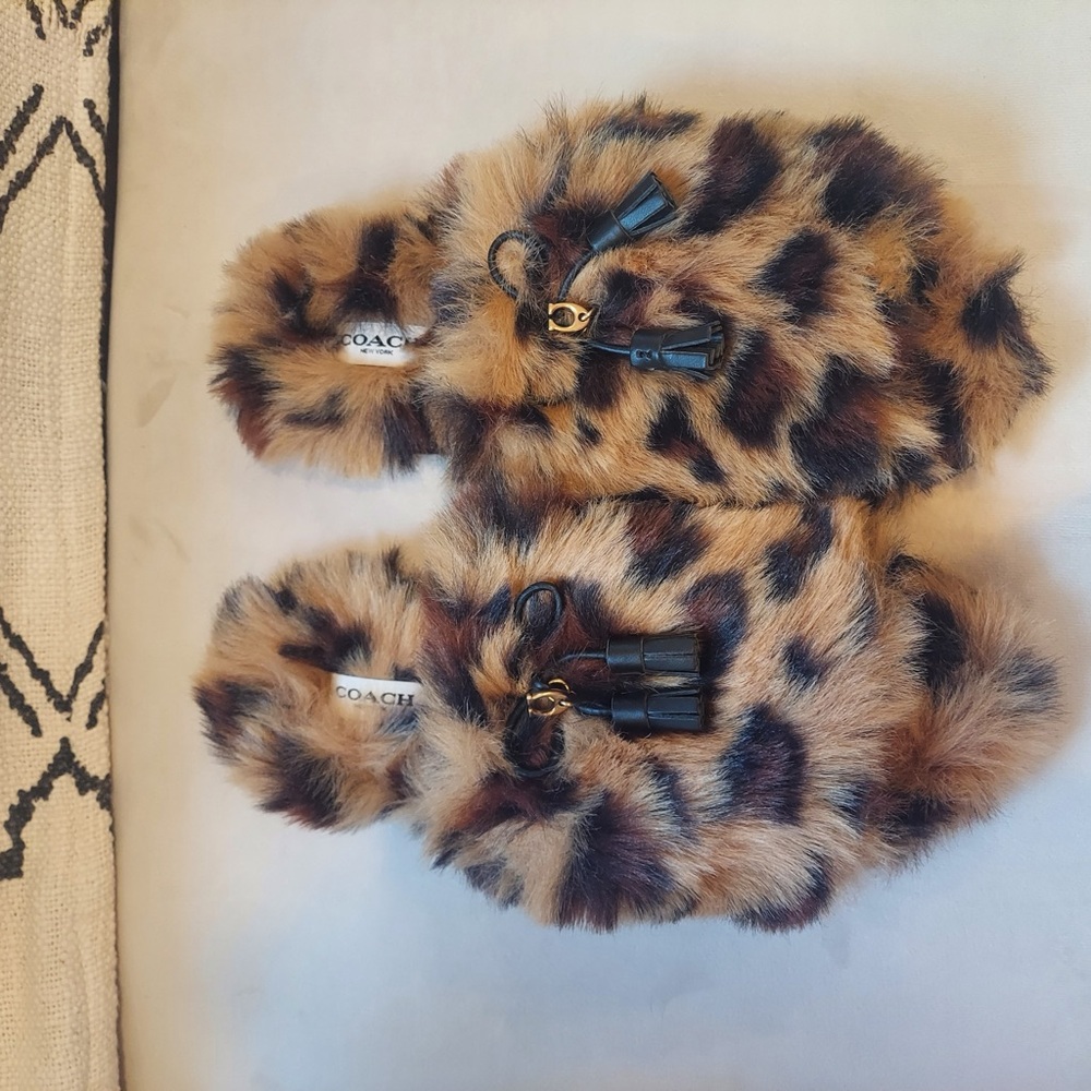 Coach Faux Fur Leopard Slippers